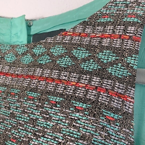 Adrianna Papell Jacquard Textured Beaded Embroidered Shift Dress Sz 8P Petite - Picture 5 of 11